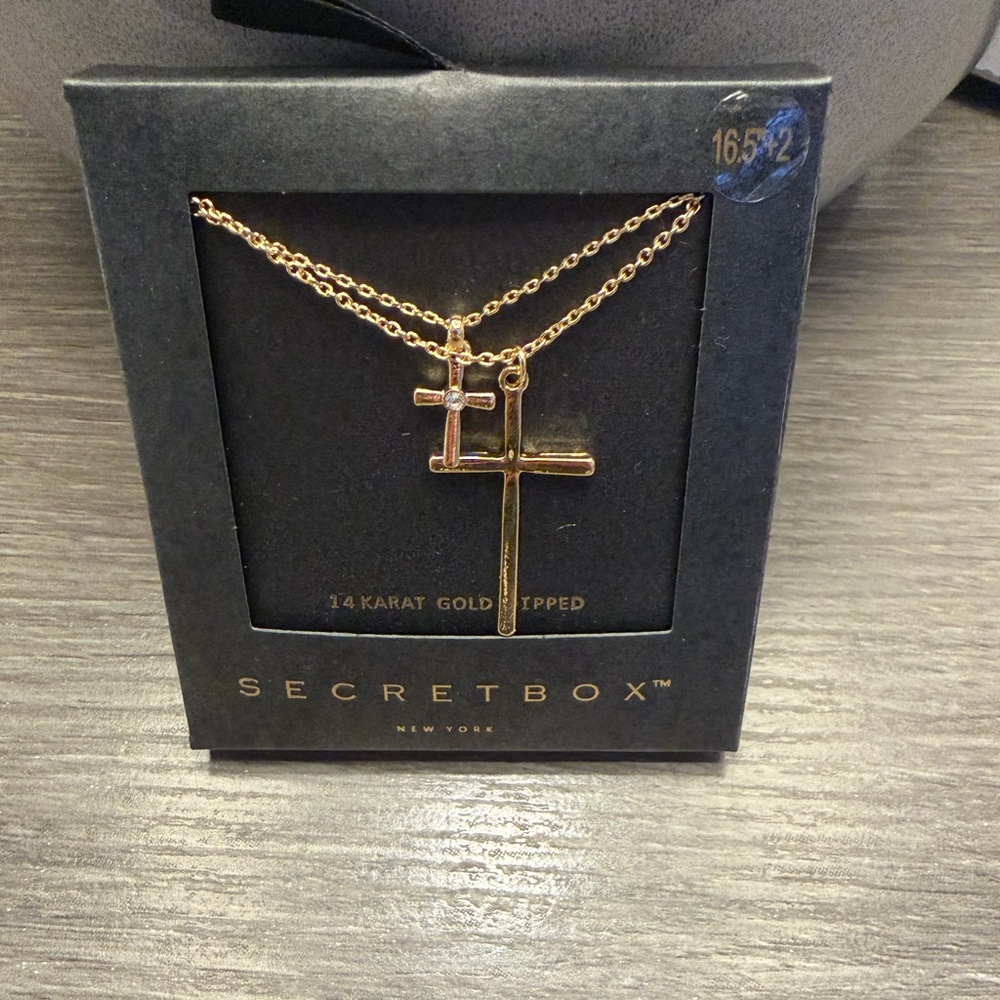 New With Tags…Boutique SecretBox…Double Layer Cross Necklace with CZ Detail